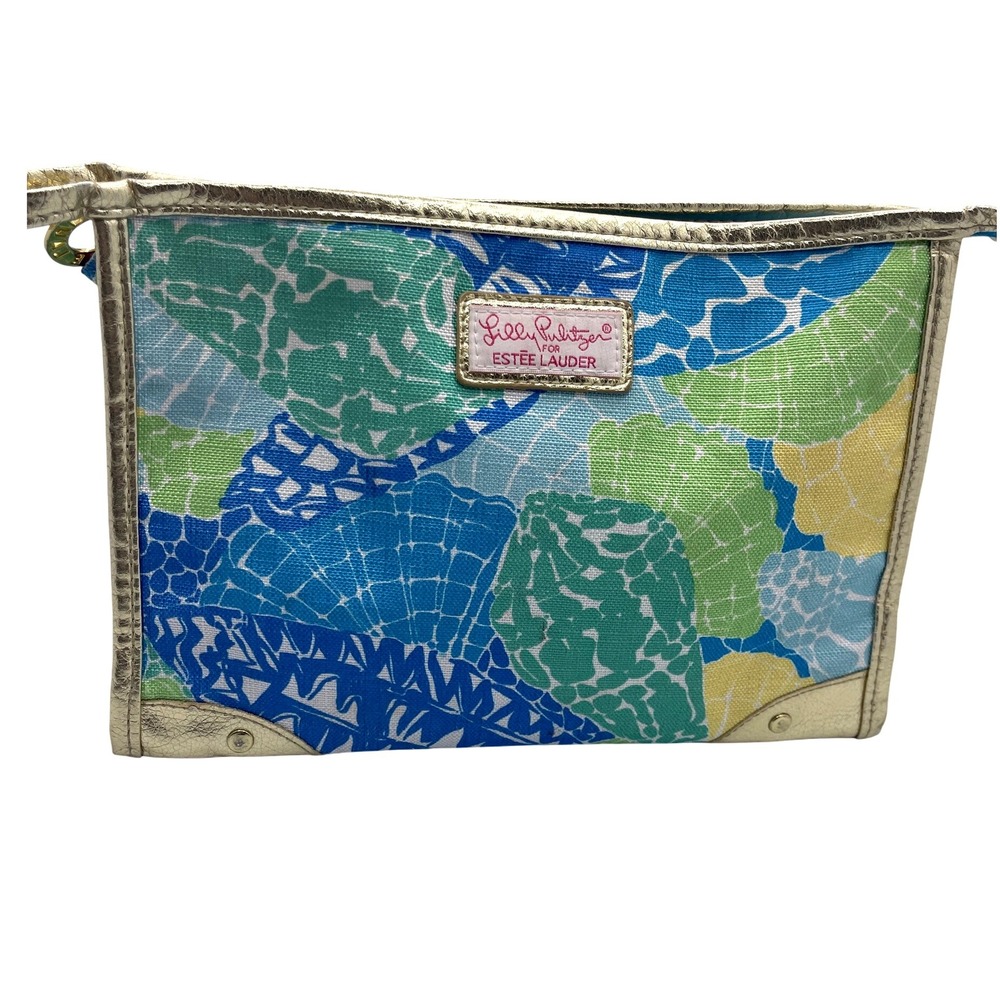 Lilly Pulitzer‎ for Estee Lauder Cosmetic Bag Pouch Travel Bag Print Gold Trim